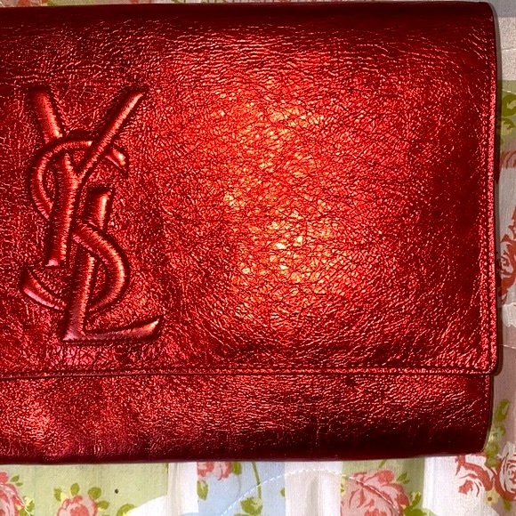 RARE metallic red YSL Belle du Jour leather clutch - Picture 4 of 16